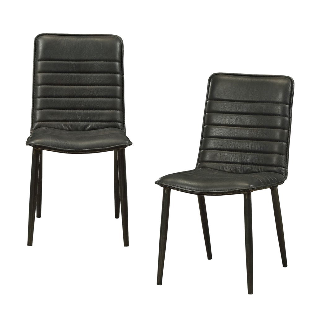 Set of Two Black Faux Leather Dining Side Chairs