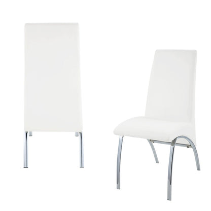 Set of Two White and Silver Faux Leather Dining Side Chairs
