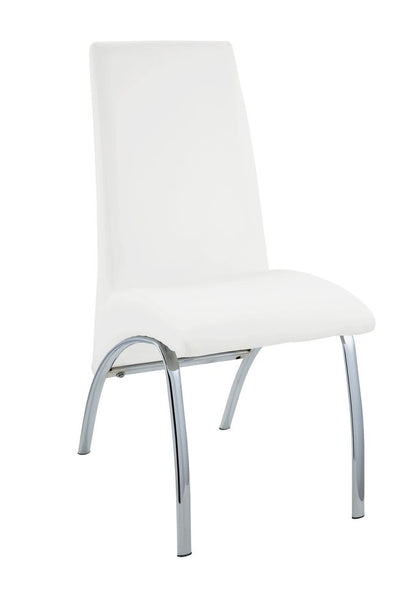 Set of Two White and Silver Faux Leather Dining Side Chairs