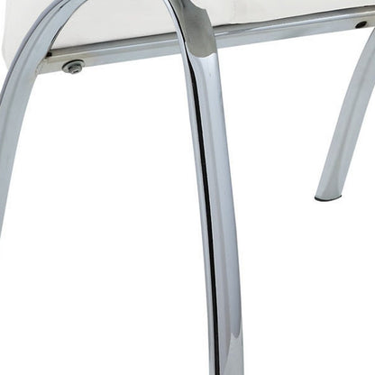 Set of Two White and Silver Faux Leather Dining Side Chairs