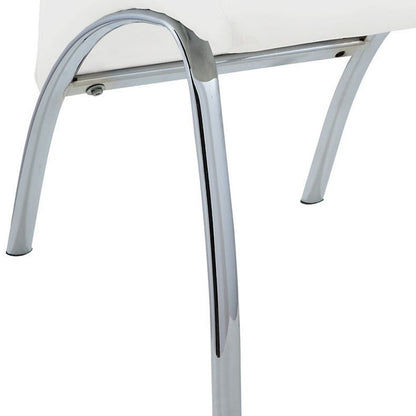 Set of Two White and Silver Faux Leather Dining Side Chairs