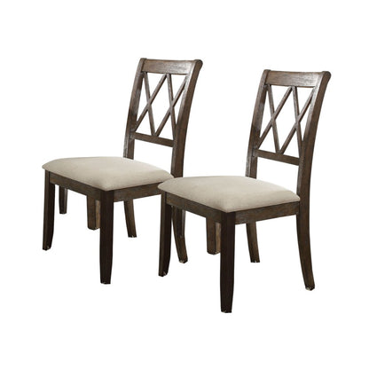 Set of Two Beige and Brown Linen Open Back Dining Side Chairs