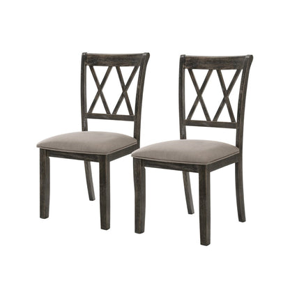 Set of Two Gray Fabric Cross Back Dining Side Chairs