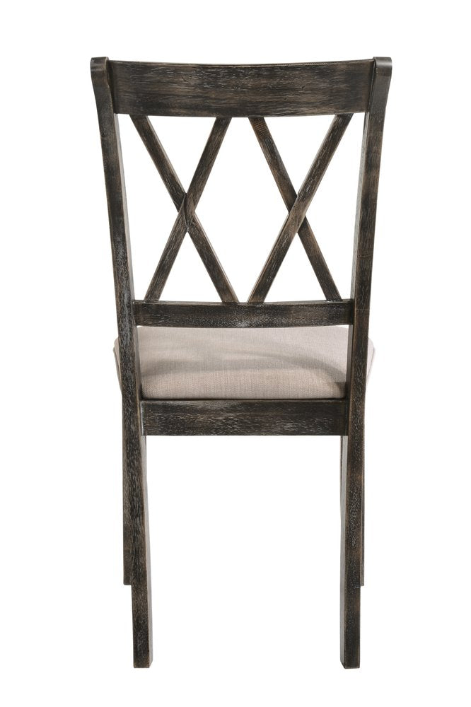 Set of Two Gray Fabric Cross Back Dining Side Chairs