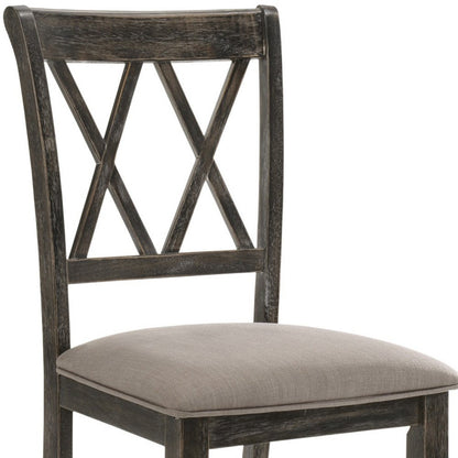 Set of Two Gray Fabric Cross Back Dining Side Chairs