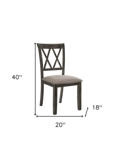 Set of Two Gray Fabric Cross Back Dining Side Chairs