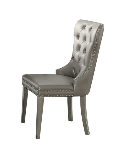 Set of Two Champagne Tufted Faux Leather Wing Back Dining Side Chairs