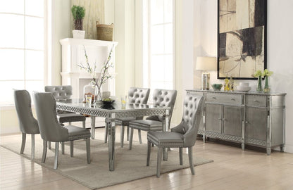 Set of Two Champagne Tufted Faux Leather Wing Back Dining Side Chairs