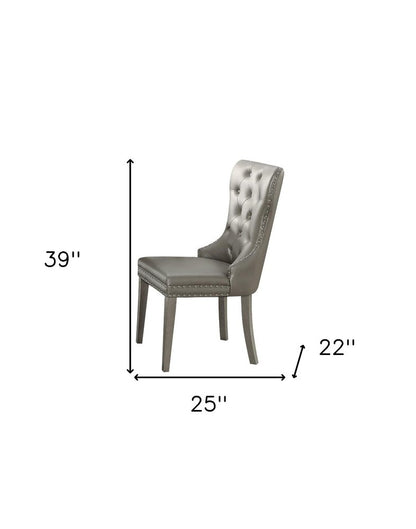 Set of Two Champagne Tufted Faux Leather Wing Back Dining Side Chairs