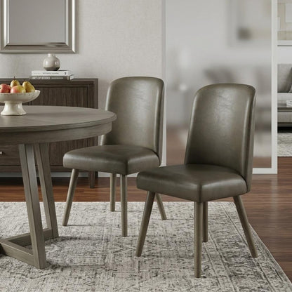 Set of Two Gray Faux Leather Dining Side Chairs