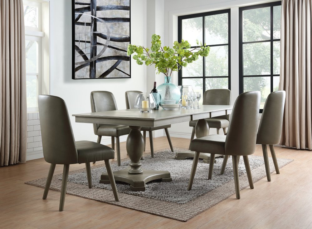 Set of Two Gray Faux Leather Dining Side Chairs