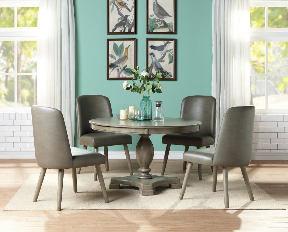 Set of Two Gray Faux Leather Dining Side Chairs