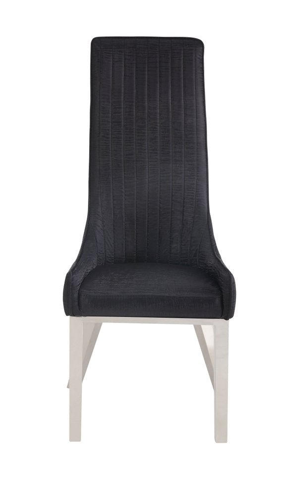 Set of Two Black and Silver Faux Leather Dining Side Chairs