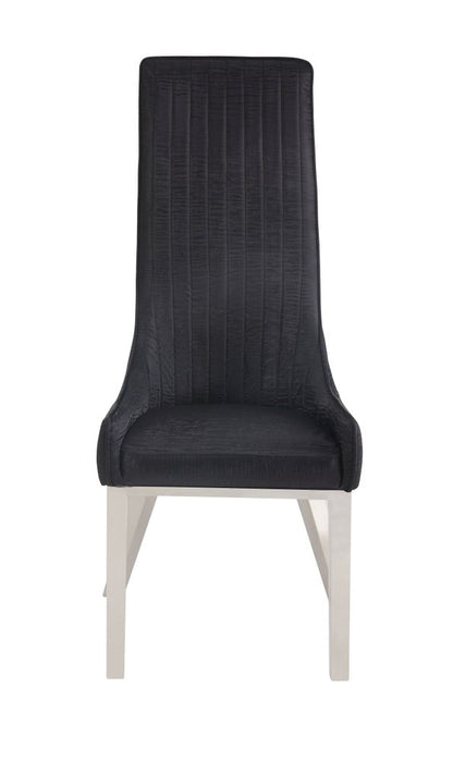 Set of Two Black and Silver Faux Leather Dining Side Chairs