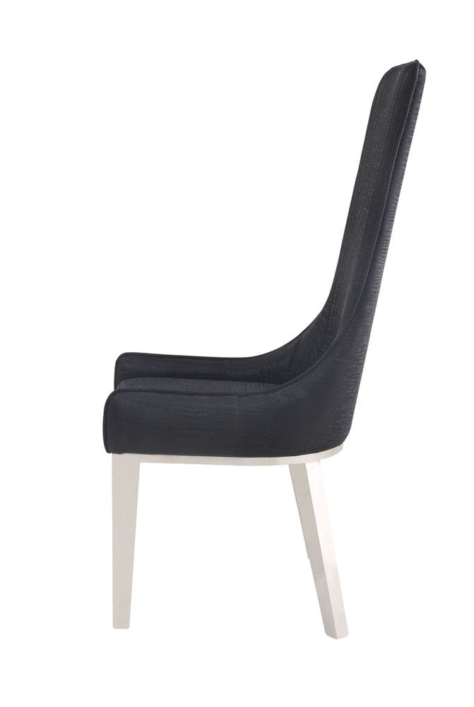 Set of Two Black and Silver Faux Leather Dining Side Chairs
