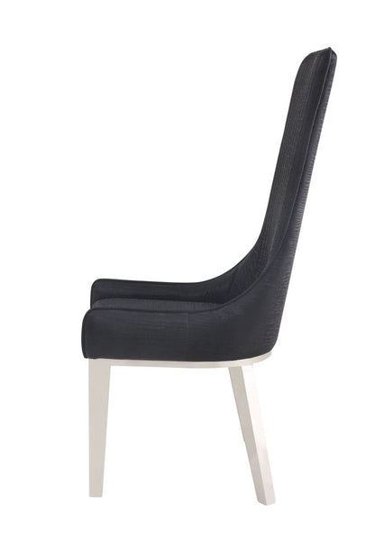 Set of Two Black and Silver Faux Leather Dining Side Chairs