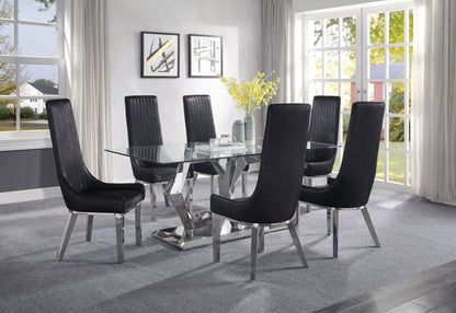 Set of Two Black and Silver Faux Leather Dining Side Chairs