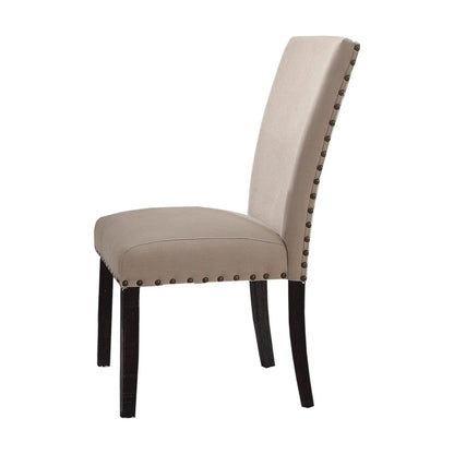 Set of Two Taupe and Dark Brown Linen Dining Side Chairs