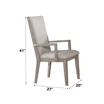 Set of Two Gray Fabric And Solid Wood Dining Arm Chairs