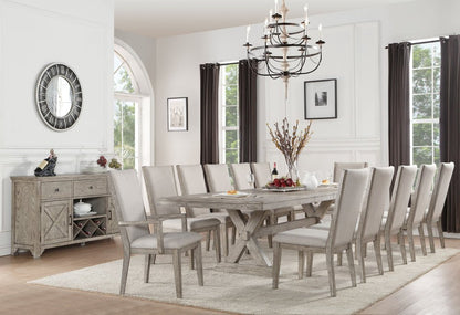 Set of Two Gray Fabric And Solid Wood Dining Arm Chairs