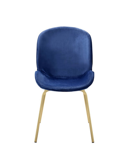 Set of Two Blue and Gold Velvet Wing Back Dining Side Chairs