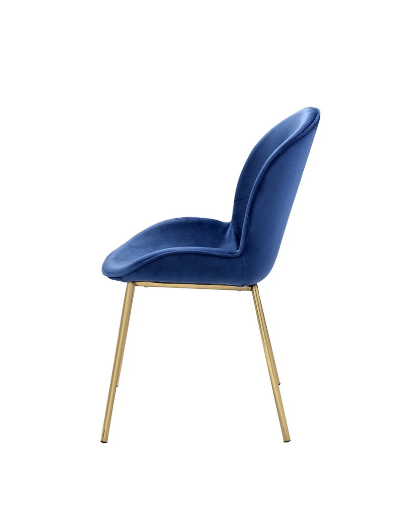 Set of Two Blue and Gold Velvet Wing Back Dining Side Chairs