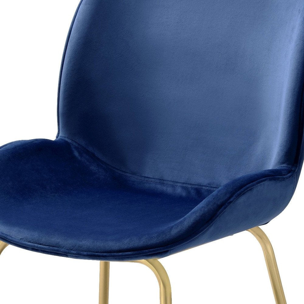 Set of Two Blue and Gold Velvet Wing Back Dining Side Chairs
