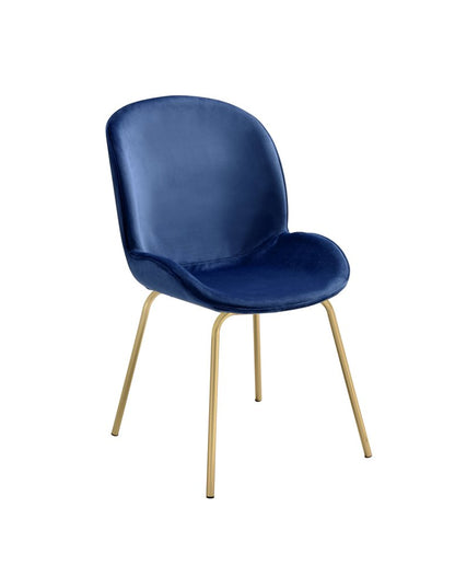 Set of Two Blue and Gold Velvet Wing Back Dining Side Chairs