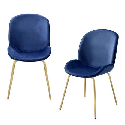 Set of Two Blue and Gold Velvet Wing Back Dining Side Chairs