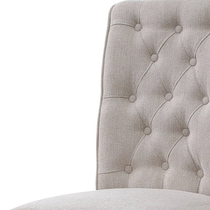 Set of Two Tufted Beige and Gray Upholstered Linen And Solid Wood Dining Side Chairs