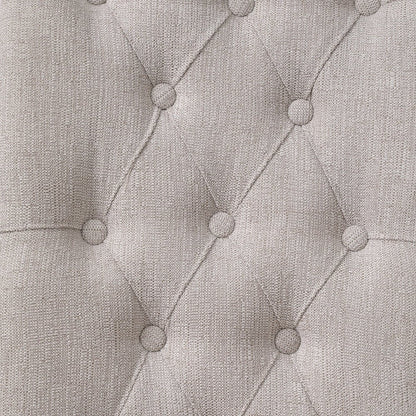 Set of Two Tufted Beige and Gray Upholstered Linen And Solid Wood Dining Side Chairs