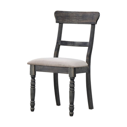 Set of Two Light Brown and Gray Linen Slat Back Dining Side Chairs