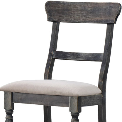 Set of Two Light Brown and Gray Linen Slat Back Dining Side Chairs