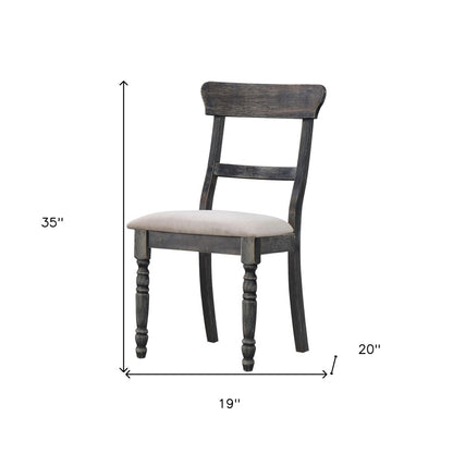 Set of Two Light Brown and Gray Linen Slat Back Dining Side Chairs