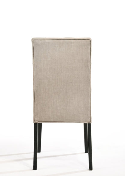 Set of Two Tan and Black Tufted Linen Open Back Dining Side Chairs