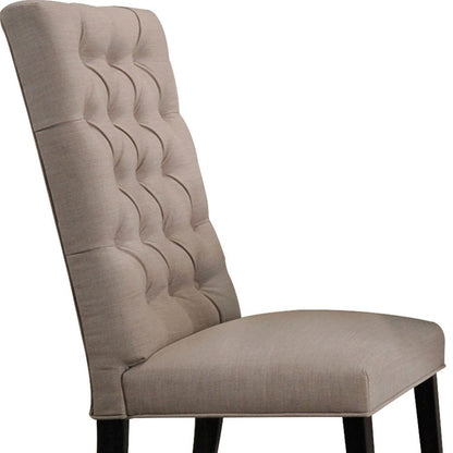 Set of Two Tan and Black Tufted Linen Open Back Dining Side Chairs