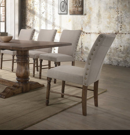 Set of Two Cream and Oak Linen Dining Side Chairs