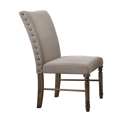 Set of Two Cream and Oak Linen Dining Side Chairs