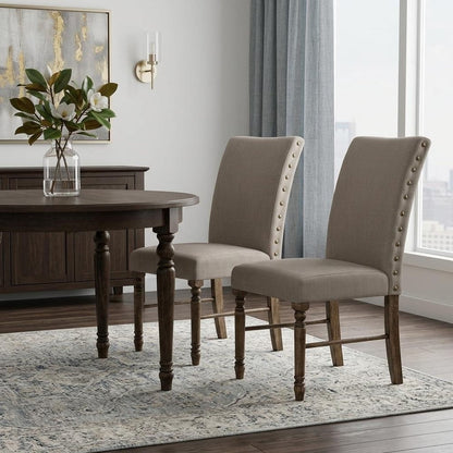 Set of Two Cream and Oak Linen Dining Side Chairs