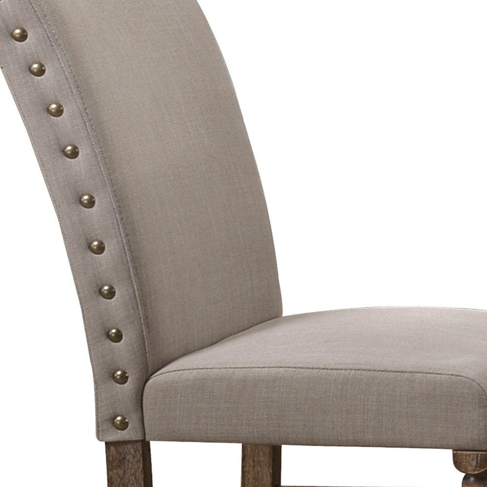 Set of Two Cream and Oak Linen Dining Side Chairs