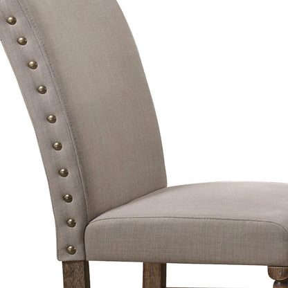 Set of Two Cream and Oak Linen Dining Side Chairs