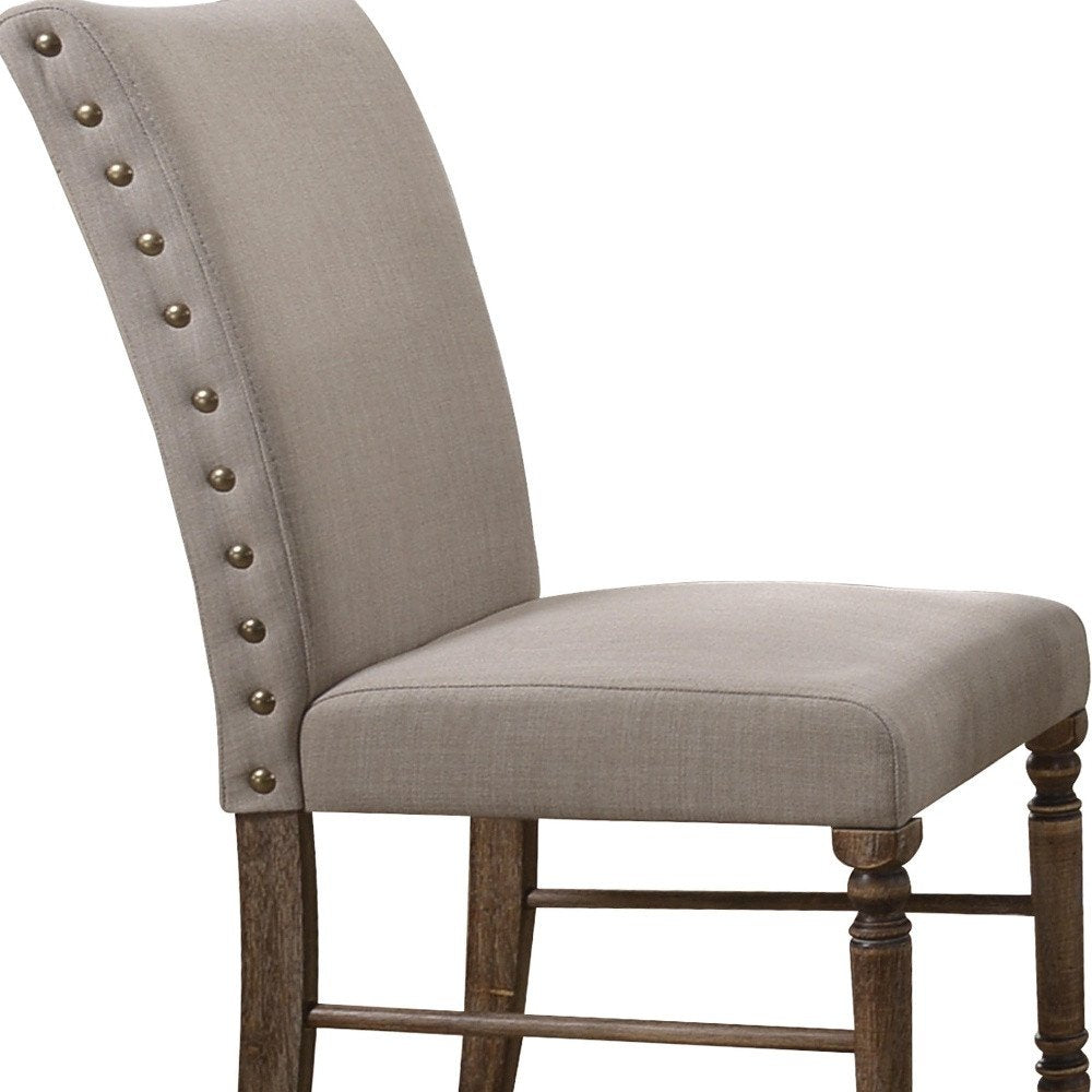 Set of Two Cream and Oak Linen Dining Side Chairs