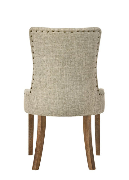 Set of Two Beige and Oak Tufted Fabric Dining Side Chairs