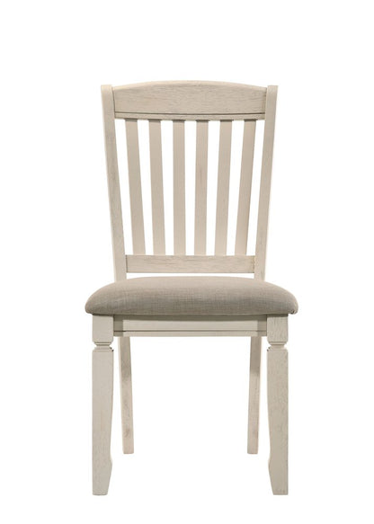 Set of Two Tan and Cream Fabric Slat Back Dining Side Chairs
