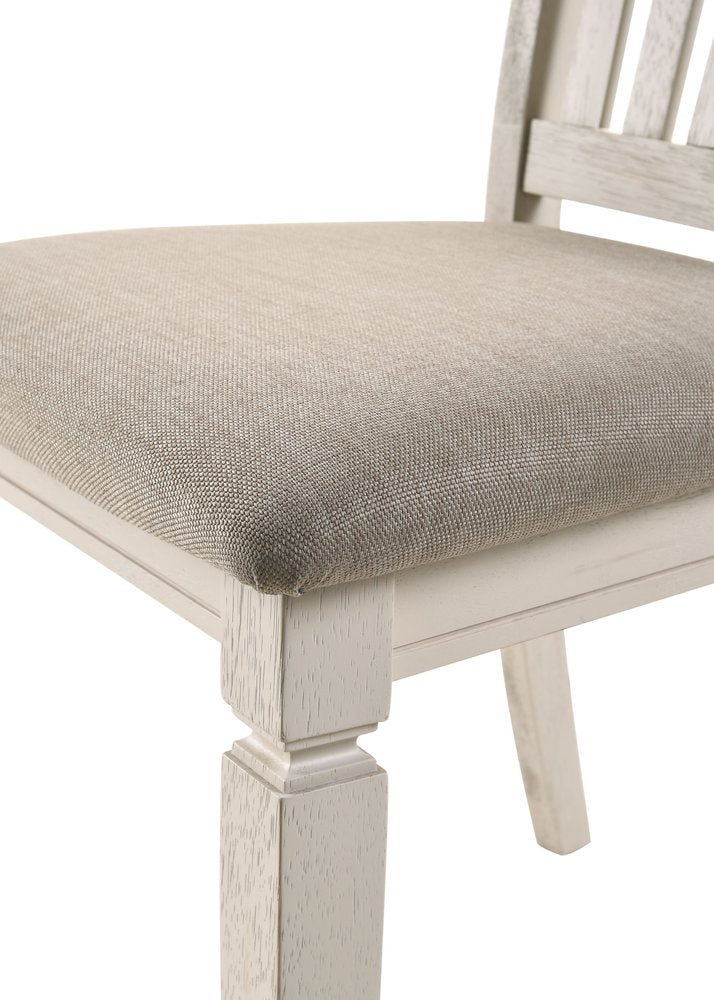 Set of Two Tan and Cream Fabric Slat Back Dining Side Chairs