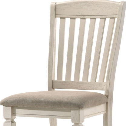 Set of Two Tan and Cream Fabric Slat Back Dining Side Chairs