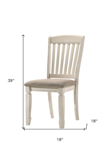 Set of Two Tan and Cream Fabric Slat Back Dining Side Chairs