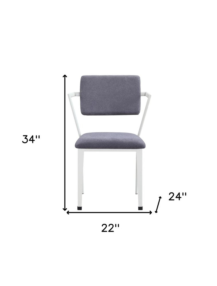 Set of Two Gray and White Fabric Open Back Dining Side Chairs