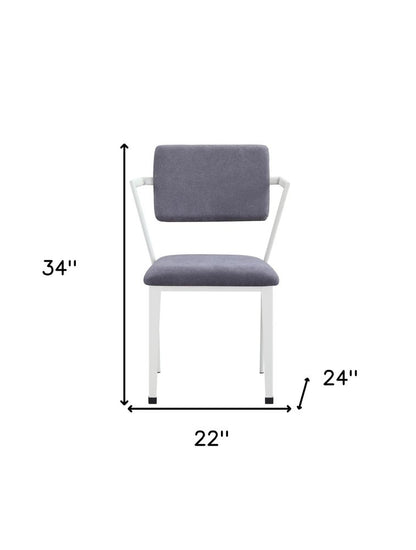 Set of Two Gray and White Fabric Open Back Dining Side Chairs