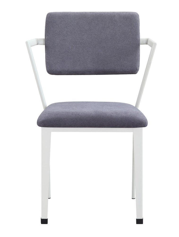 Set of Two Gray and White Fabric Open Back Dining Side Chairs